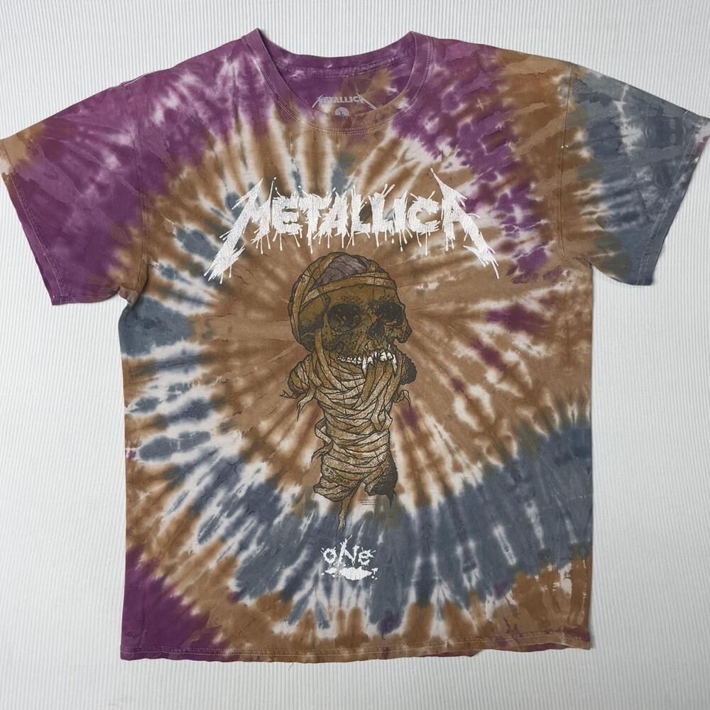 Metallica Shirt Mens L Multicolor Tie Dye Skull One Graphic Tee Rock Metal Music